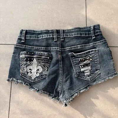 Denim studded women's shorts, size M