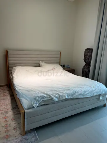 Pan home king size Bed Frame with Headboard - beige color