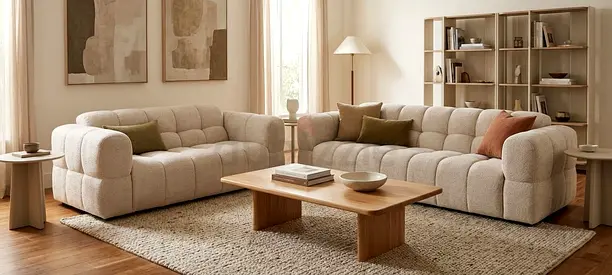 Beige Fabric 3+2 Seater Sofa Set - Good Condition