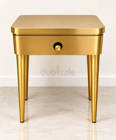 Gold metal bedside nightstand with storage drawer - modern