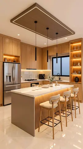 Modern wooden kitchen with island