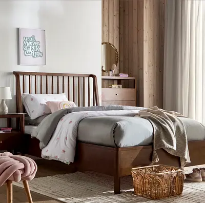 Home Centre Spindle Solid Wood Bed + IKEA VALEVÅG Mattress – 120×200 cm – Like New