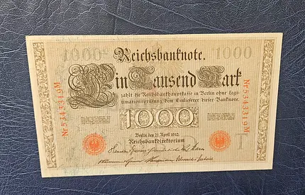 German Reichsbanknote 1000 Mark (1910s) - Vintage Banknote Collectible
