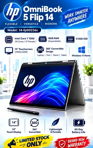 HP OmniBook 5 Flip 14 (14" Touch, i7, 16GB, 512GB SSD) - Convertible | Ready Stoc