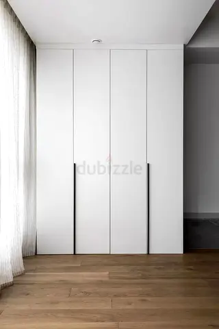 Modern white built-in wardrobe with tall black handles - Brand New