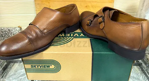Zara Men's brown leather double monk strap dress shoes - size 43