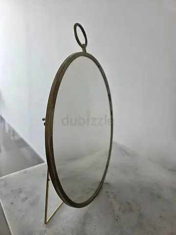 Round Brass Frame Mirror with Foldable Stand
