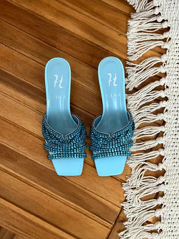 Light Blue Beaded Slide Heels - Size Noted on Request