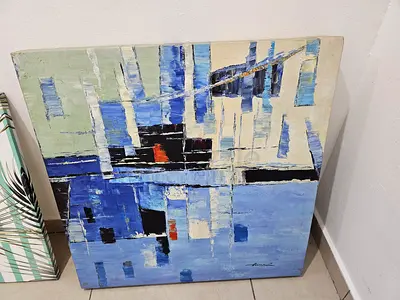 Abstract Blue Textured Canvas Painting - 80x80cm (signed)