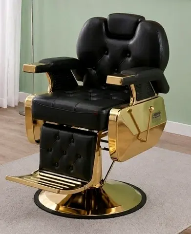 Luxury Black & Gold Hydraulic Barber Chair - Excellent Condition