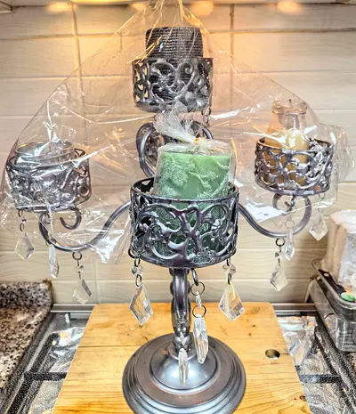 Decorative 5-Arm Candle Holder with Crystal Drops and candles gifts/ Brand New