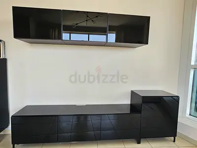 Black High Gloss Modular TV Unit with Wall Cabinets