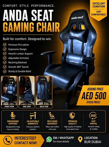 Anda Seat Gaming Chair - Ergonomic PU Leather, Reclining, Excellent Condition