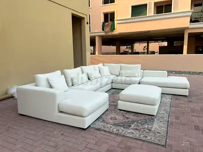 Premium Quality Marina __ Home feather 🪶 filled U Shape Sofa Beige with footstool