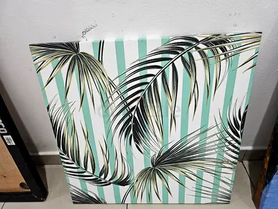 Palm Leaf Striped Wall Art Canvas - 60x60cm (approx)
