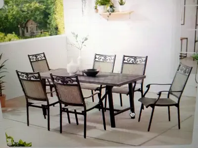7-Piece Cast Aluminum Outdoor Dining Set with 6 Stackable Chairs and Table