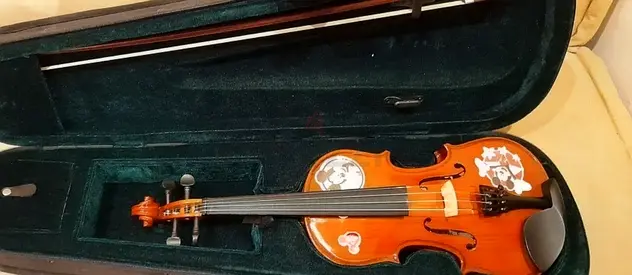 Handheld 1/4 Violin with Decorative Inlay and Hard Case