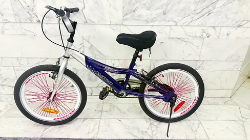Used purple kids' 20-inch bicycle with coaster brake and kickstand for sale