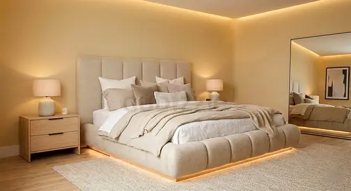 Beige Upholstered King Bed