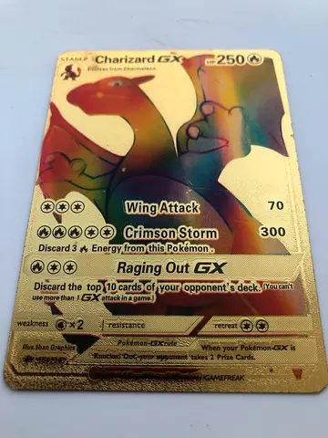 Charizard GX 150/147 – Gold/Metal-style replica (unofficial Pokémon card) sold as novelty collectibl