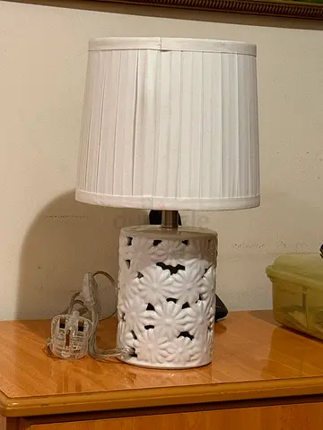 White ceramic table lamp with fabric shade - good condition