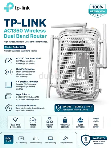 TP-Link Archer C60 AC1350 Dual-Band Gigabit WiFi Router | Brand New