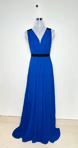 Preloved Royal blue floor-length evening gown with black waist detail - size small