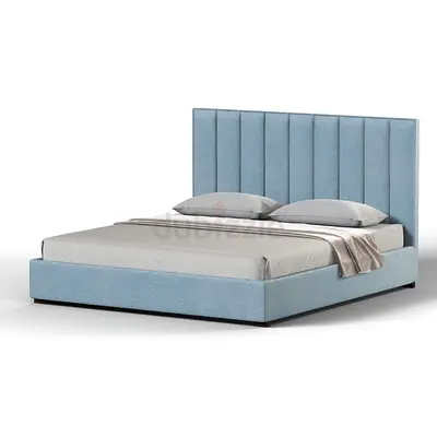 Light Blue Upholstered Double Bed with Padded Headboard