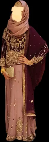 Embroidered Pakistani/Indian Formal lehnga with dupatta and hijab - Size S