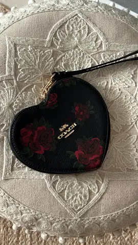 Coach heart-shaped wristlet coin pouch with floral print