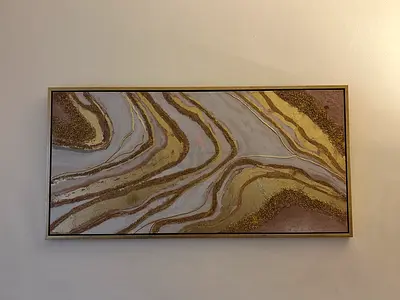 Abstract gold-accented wall art painting in frame (price is negotiable)