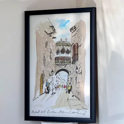 Original Barcelona Watercolor Painting – Portal del Bisbe / Gothic Quarter 2010 – Framed