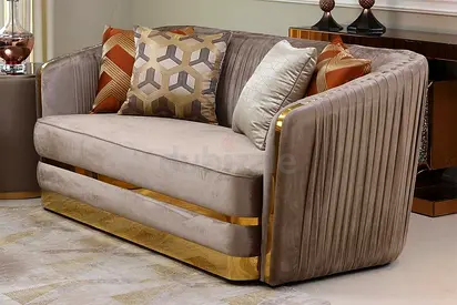 Velvet 2-Seater Loveseat Sofa with Gold Trim - Good Condition