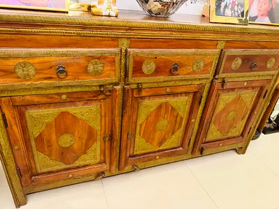 Solid Wood Sideboard / Cabinet with Brass Inlay - Antique Style