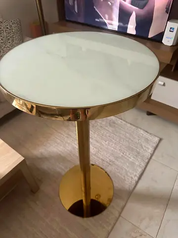 Round Marble-Top Side Table with Gold Base