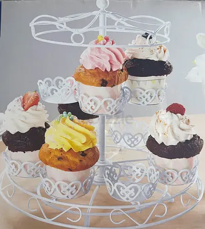 Rotating Muffin Stand White 2-Tier Metal - No.2 stands available