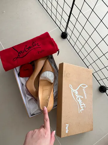 Christian Louboutin nude patent heels with box and dust bag
