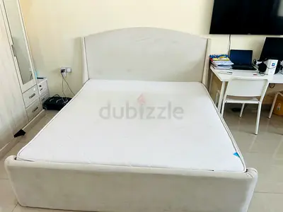 King size 180*200 upholstered bed frame with mattress - light beige