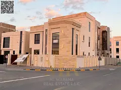 Upscale corner villa in Al Zahia ~ 7 master bedrooms | Two floors plus roof ~ Plot area: 3,500 sq. f