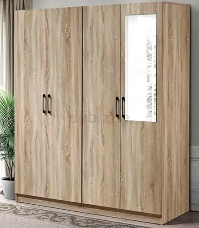 4-Door Wooden Wardrobe with Mirror - Oak Finish- from HomeBox