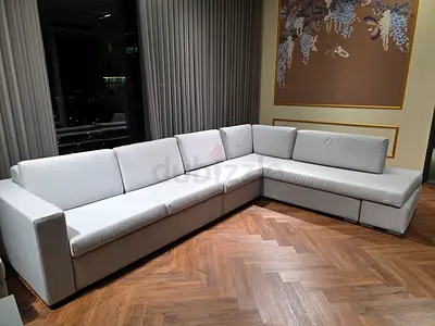 Light grey convertible sofa bed with mattress (like-new)