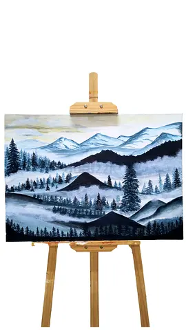 Original Handmade Painting | Cool Blues | Foggy Mountains Antarctic Scenery