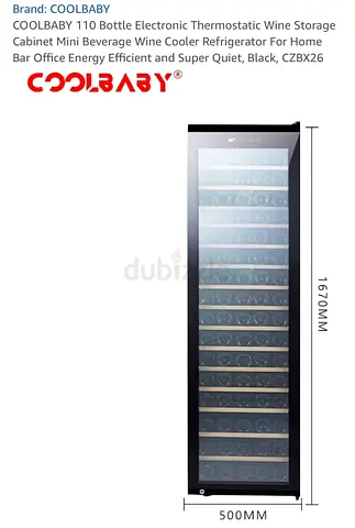 COOLBABY 110-Bottle Thermostatic Wine Cooler - Black, Tall Upright