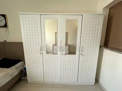 White 4-Door Wardrobe with Mirrors — Good Condition