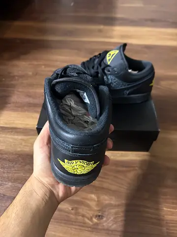 Black Air Jordan 1 Mid with Yellow Logo - Never Used
