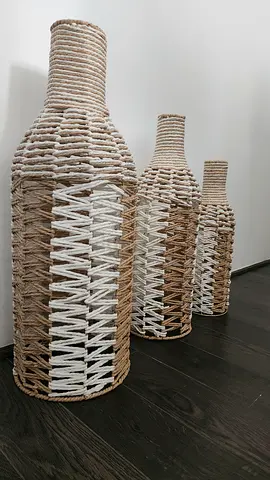 Set of 3 Woven Rattan Decorative Bottles/Vases