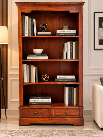 Marina Home Solid Wood Tall Bookcase / Open Bookshelf with Drawers