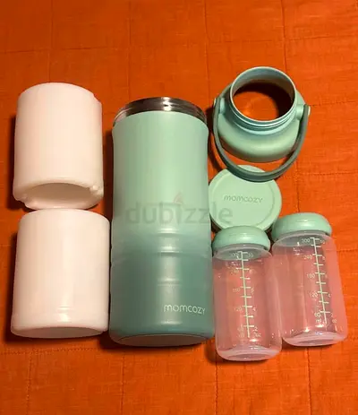 Momcozy cooler green set with portable bottle and storage (like new)