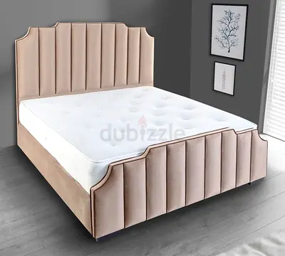 UAE King Size Velvet Bed Frame with Headboard and Footboard (Beige)