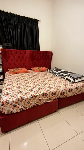 2 Single Beds for Sale – Stylish Maroon Upholstered Design - Good Condition